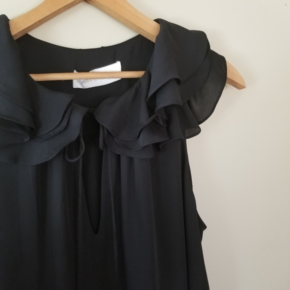 Amanda Uprichard Ruffle Collar Tied Keyhole Neckline Black Mini Dress Size Med. - Picture 6 of 8